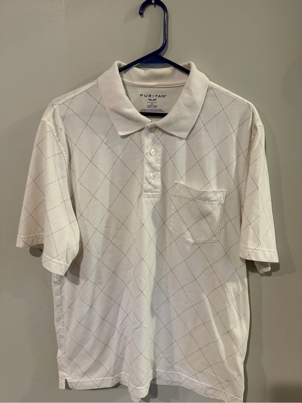 Puritan White Polo Shirt with Subtle Diamond Stitch